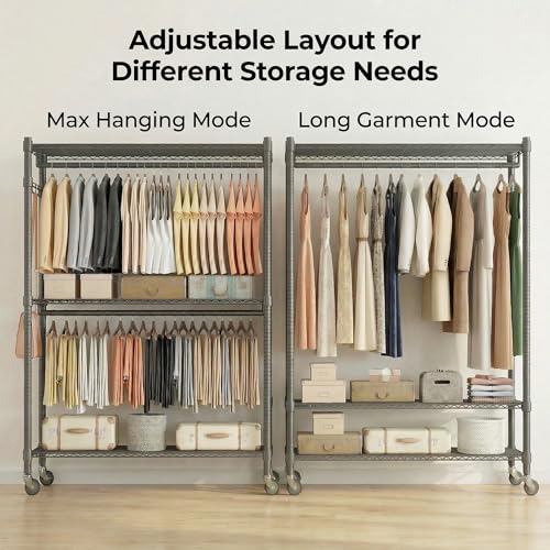 Rolling Clothes Rack Heavy Duty
