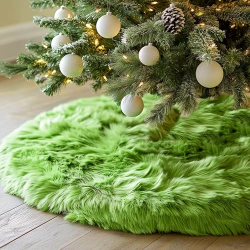 72 Inch Green Christmas Tree Skirt Plush Decoration for Merry Christmas Party
