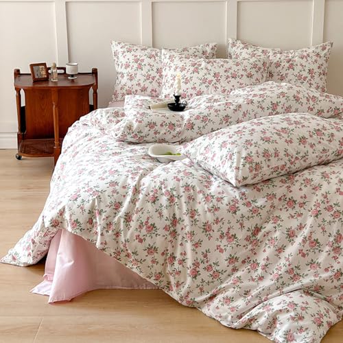 Vintage Floral Comforter Set King Aesthetic Rose Flowers Pattern Comforter Cottagecore Bedding Set 3 Pieces Farmhouse Botanical Comforter Set Soft Lightweight Bedding Comforter King Size
