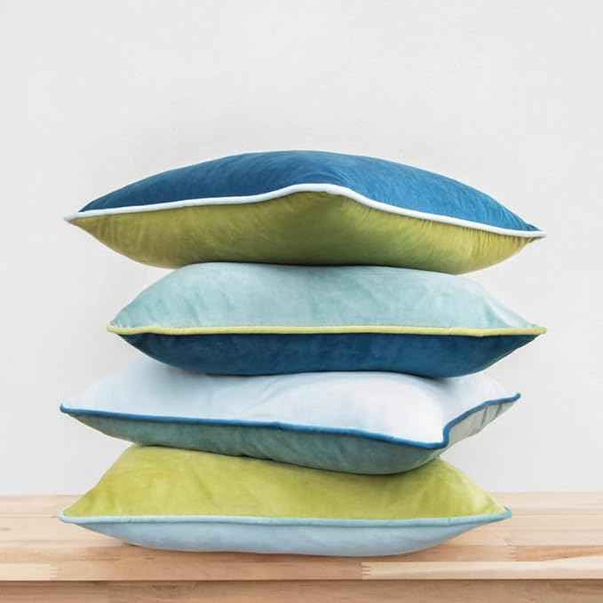 MONDAY MOOSE Decorative Throw Pillow Covers Cushion Cases, Set of 4 Soft Velvet Modern Double-Sided Designs, Mix and Match for Home Decor, Pillow Inserts Not Included (16x16 inch, Green/Blue)