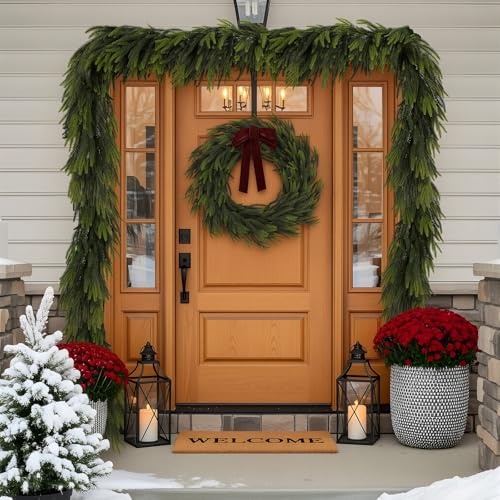 15FT Christmas Norfolk Pine Garland Real Touch Pine Artificial Garlands Faux Greenery Garland Winter Christmas Garland for Table Mantle Fireplace Indoor Outdoor Xmas Decorations (15 Foot)