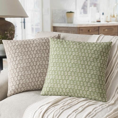 Decorative Floral Print Throw Pillow Covers 20×20 Lime Green (2 Count)