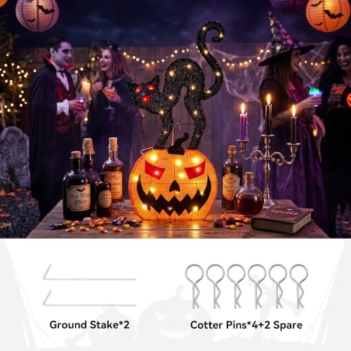 30" H Halloween Black Cat on Pumpkin 2D Lighted Yard Outdoor Decor (Pumpkin & Black Cat)