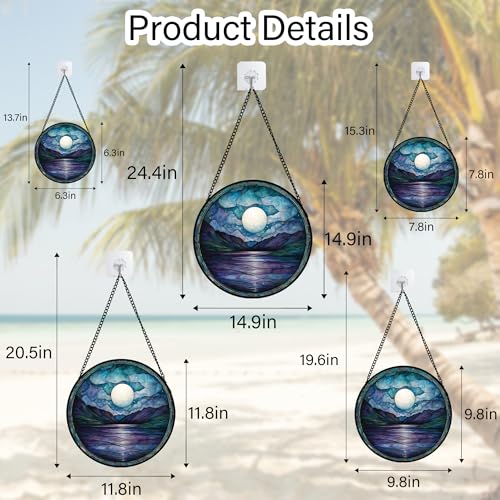 Blue Moon Lake Stained Glass Window Hanging Suncatcher Gift for Women 15"