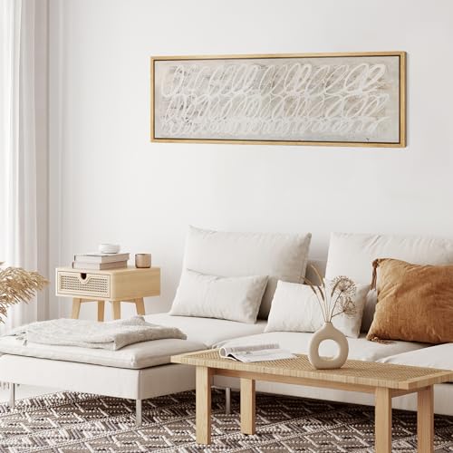 Large Framed Canvas Print Wall Art White Abstract Calligraphy Antique Retro Fine Art Illustrations Decorative Colorful for Bedroom