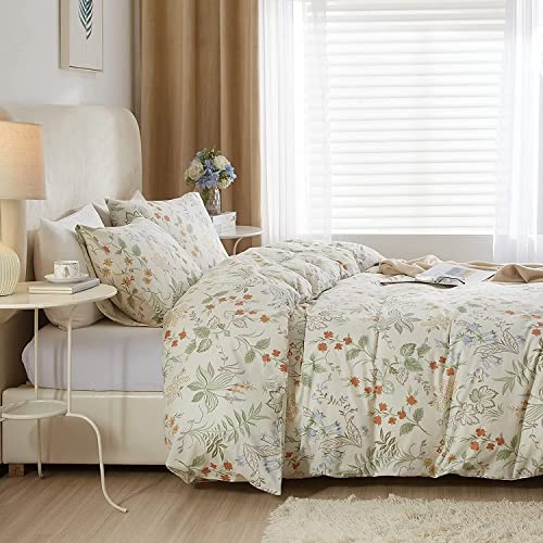Garden Floral King Comforter Set Chic Flower Leaves Print
