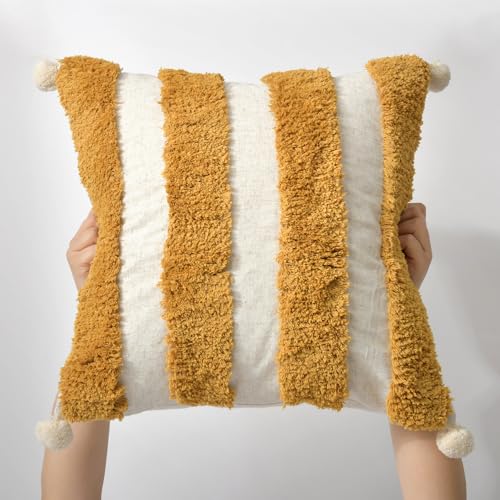 Boho Throw Pillow Covers 18x18 Tufted Decorations Mustard Yellow