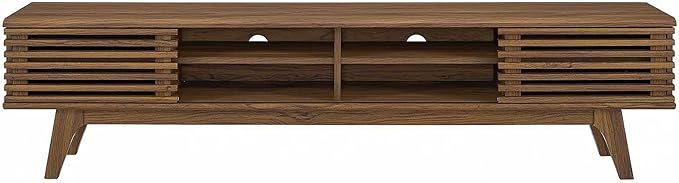 Modway Render 70" Mid-Century Modern Low Profile Media Console Entertainment TV Stand in Walnut Walnut