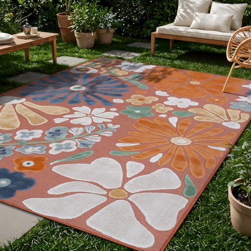 Outdoor Rug 6x9 Modern Floral Tropical Area Rugs for Outdoor and Indoor Patio Easy to Clean Non Shedding Living Room Porch Garden Washable Outside Carpet (58.5 Sq Ft)