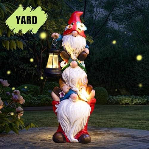 17 in Large Garden Gnome Statue with Solar Lights