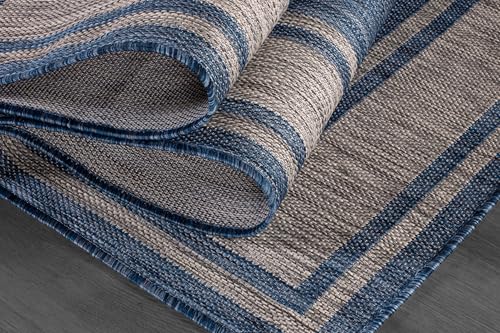 Outdoor Rug 8x10 Modern Bordered Area Rugs for Indoor and Outdoor Patio Deck Porch Garden Waterproof Weather Sun Resistant Washable Outside Carpet (80 Sq Ft)