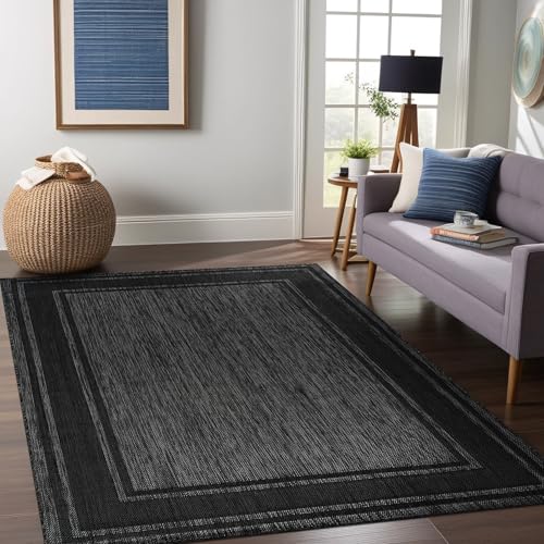 Outdoor Rug 6x9 Modern Bordered Area Rugs for Indoor and Outdoor Patio Deck Porch Garden Waterproof Weather Sun Resistant Washable Outside Carpet (58.91 Sq Ft)