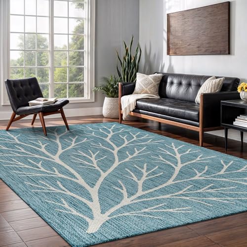 Washable Indoor Outdoor Rug 8x10 Modern Area Rugs Branch Pattern Non Shedding Waterproof Easy Clean Patio Deck Porch Living Room Bedroom Garden RV (80 Sq Ft)
