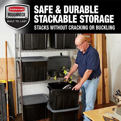 Roughneck Tote Durable 18 Gallon Stackable Plastic Storage Containers with Lids and Easy Carry Handles (6 Count)