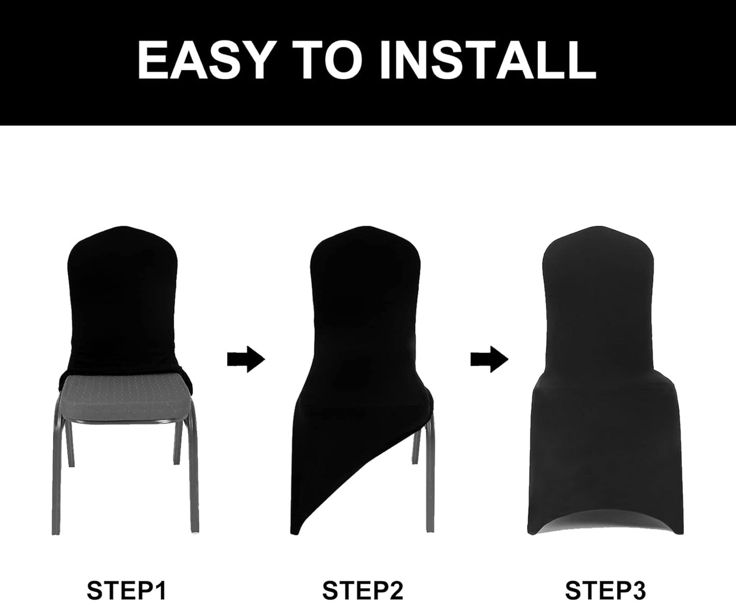 Spandex Chair Covers, 50PCS, Washable Protector for Living Room, Party, Banquet, Wedding, Hotel (Black)