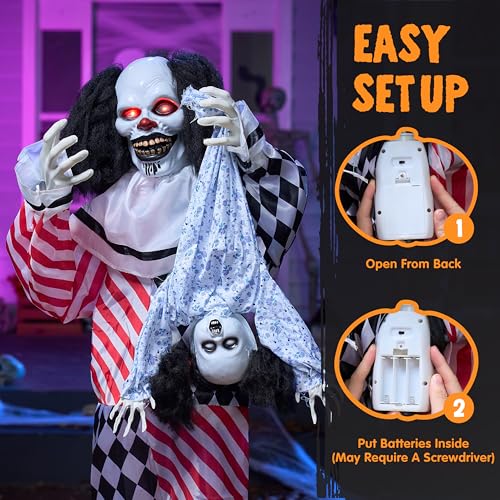 64" Halloween Animatronics Clown Holding Doll