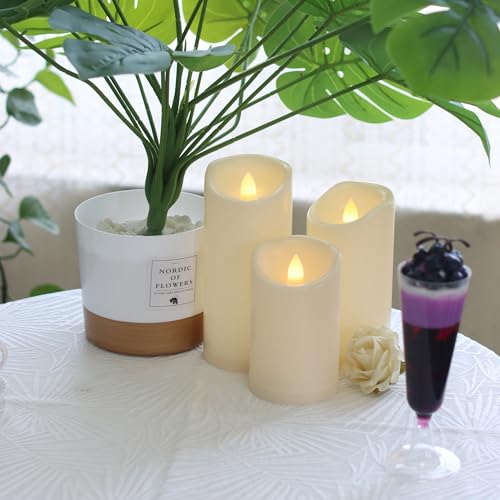 Outdoor Battery Operated Flameless LED Pillar Candles with Remote 3 Pack (3 Count)