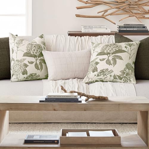 Set of 2 Linen Floral Vintage Throw Pillow Covers Neutral Accent Print Decorative Cushion Covers Farmhouse Home Decor for Sofa Chair Couch Bedroom Living Room (2 Count)
