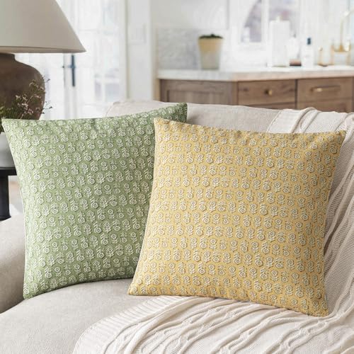 Decorative Floral Print Throw Pillow Covers 18×18 Light Yellow (2 Count)