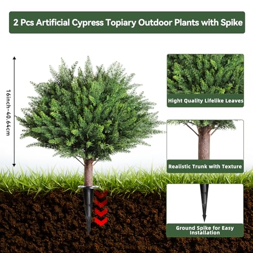 Artificial Outdoor Plants 2 Pack Topiary Tree Spikes (2 Count)