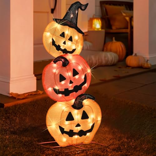 Halloween Lighted 3 Stacked Pumpkins