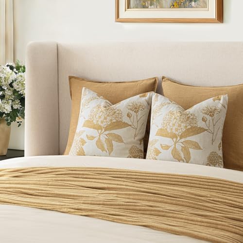 Set of 2 Linen Floral Vintage Throw Pillow Covers Neutral Accent Print Decorative Cozy Cushion Covers Farmhouse Home Decor for Sofa Chair Couch Bed Living Room