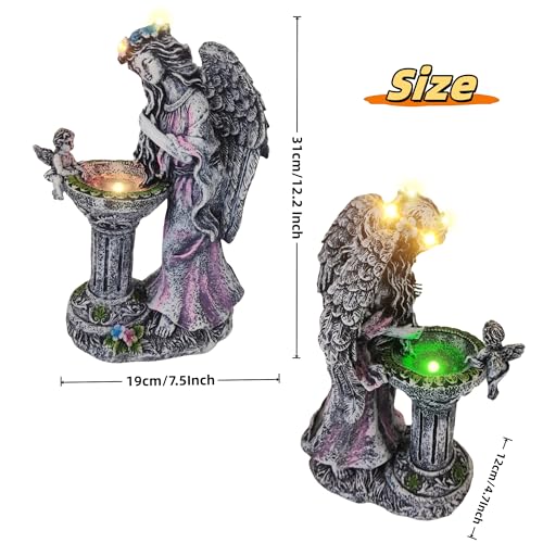 Solar Angel Decor 12 Inch Fairy Resin Outdoor Statue with Fountain Light