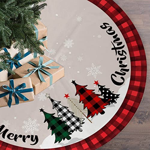 Christmas Tree Skirt 48 Inch Rustic Red Black Buffalo Plaid Tree Decoration
