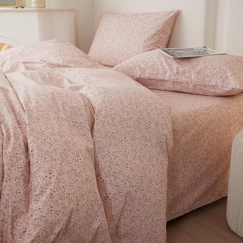 Pink Floral Comforter Set Aesthetic Cottagecore Flowers Bedding Set