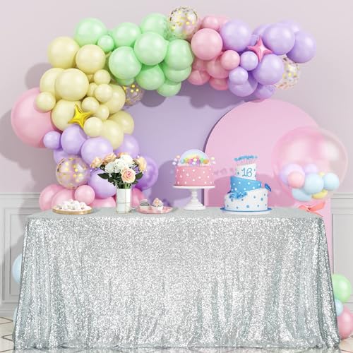 Sequin Tablecloth 60x120 Inch Silver for Disco Wedding Party