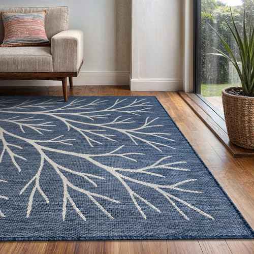 Washable Indoor Outdoor Rug 8x10 Modern Area Rugs Branch Pattern Non Shedding Waterproof Easy Clean Patio Deck Porch Living Room Bedroom Garden RV (80 Sq Ft)