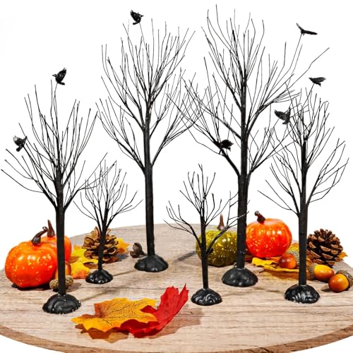 6 Pcs Halloween Village Trees with Crows (6 Count)