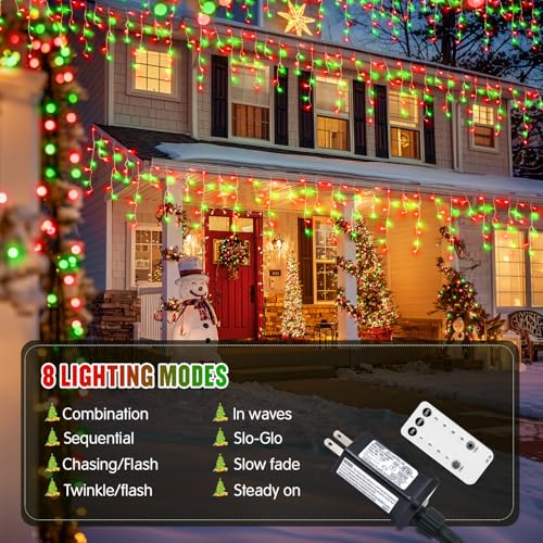 400 LED 38.8ft Red and Green Christmas Icicle Lights Outdoor (38.8 Foot)