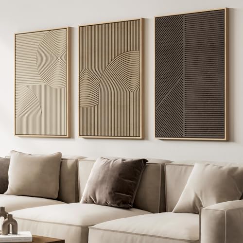 Large 3D Framed Neutral Abstract Wall Art for Living Room (3 Count)