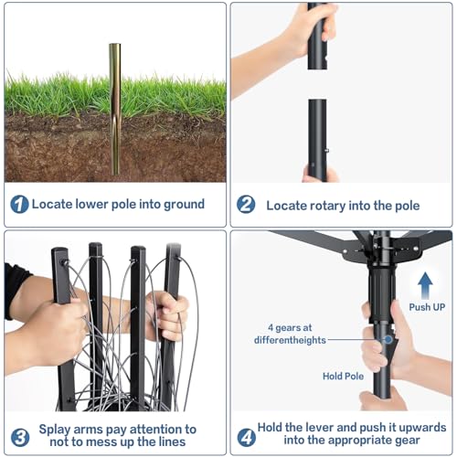 Rotary Outdoor Umbrella Drying Rack Adjustable Height Clothesline w