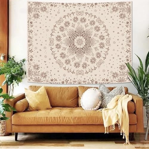 Boho Floral Mandala Tapestry Wall Hanging Bohemian Flower Medallion Tapestry Aesthetic Beige Brown Hippie Indian Small Tapestries for Bedroom Living Room Dorm Decor 40 x 30 Inch