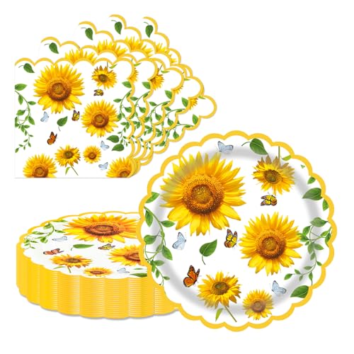 40 Pcs Sunflower Party 9" Dinner Paper Plates and Napkins Sets (40 Count)