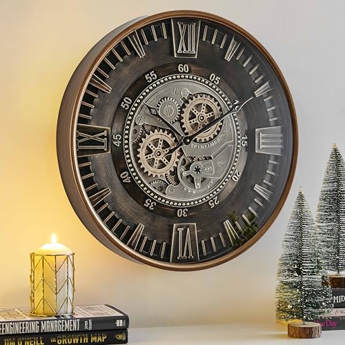 24 Inch Large Wall Clock with Moving Gears