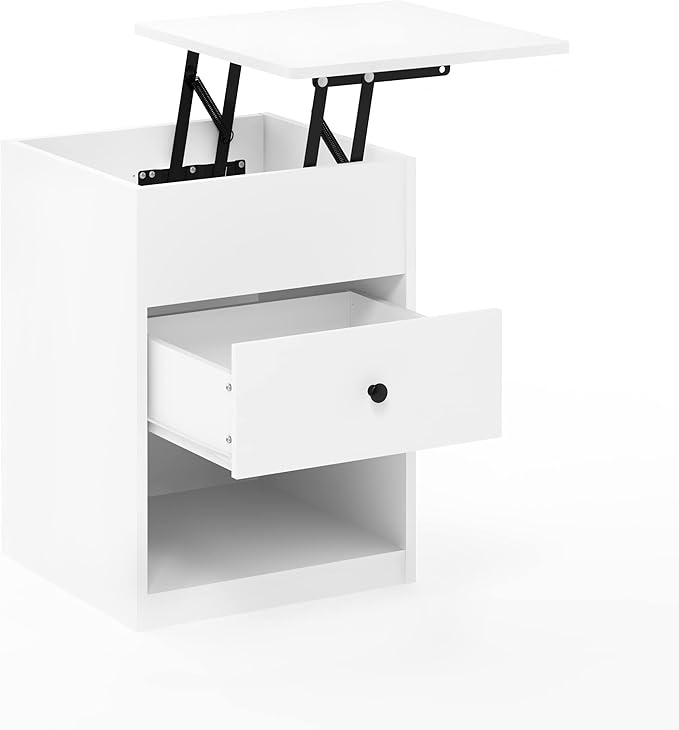 Furinno Jensen Lift Top Nightstand, Solid White