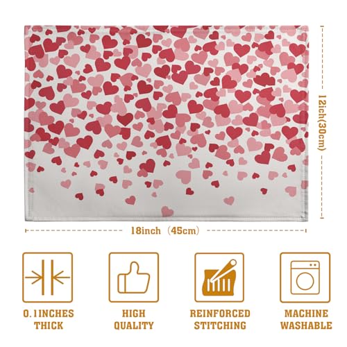 Valentine's Day Pink Love Heart Placemats Set of 4 Valentine Dining Place Mat Heat Resistant Washable Wedding Anniversary Rectangle Table Mat for Outdoor Kitchen Home Party 12x18 Inch (4 Count)