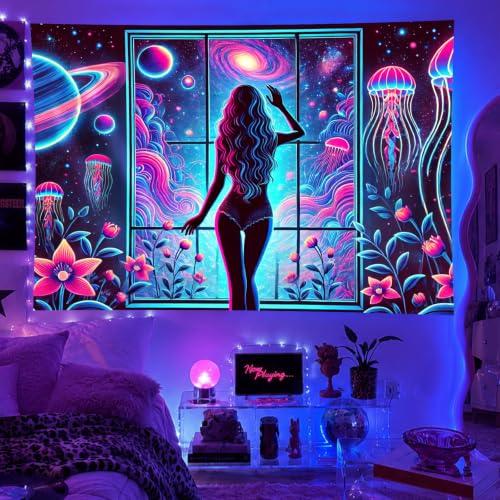 Blacklight Tapestry Sexy Girl UV Reactive Tapestry 78x59 Inch