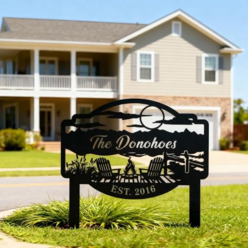 Custom Outdoor Large Campfire Last Name Sign Metal Stake