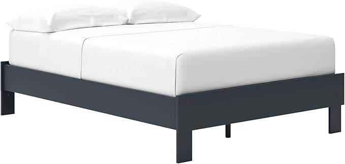 Signature Design by Ashley Simmenfort Vintage Full Platform Bed with Metal Slats, No Box Spring Needed, Blue