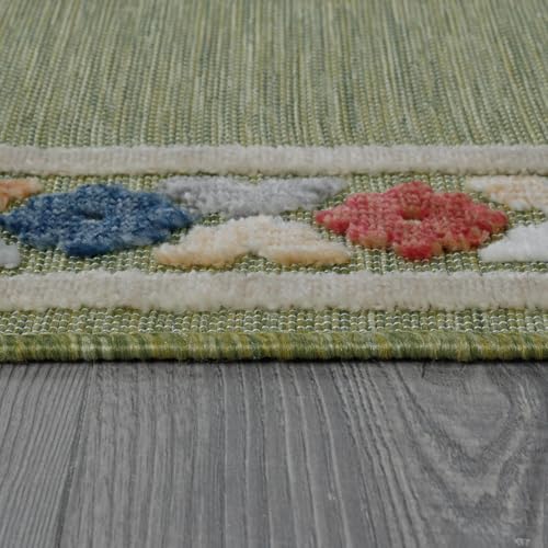 Outdoor Runner Rug 2x7 Modern Floral Bordered Area Rugs for Indoor and Outdoor Patio Easy to Clean Non Shedding Living Room Porch Garden Washable Outside Carpet (14 Sq Ft)