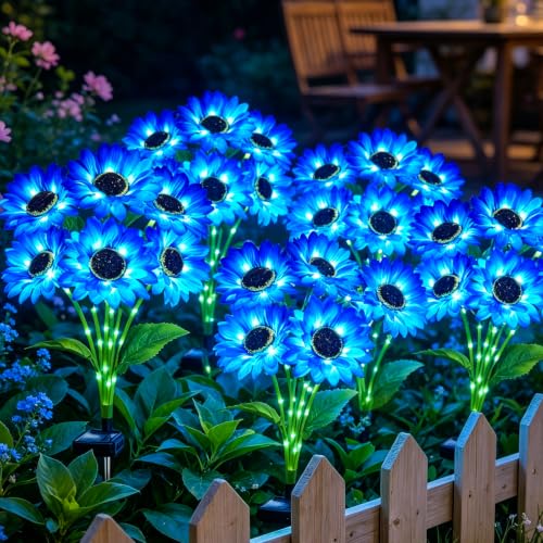 Solar Sunflower Lights 6 Pack with 36 Blue Sunflower Solar Lights Outdoor Waterproof