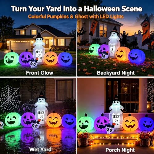 8FT Halloween Inflatable Ghost Tombstone & Jack (Purple White)