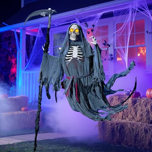 6 Ft Flying Grim Reaper Animated Halloween Decorations Outdoor with Sickle