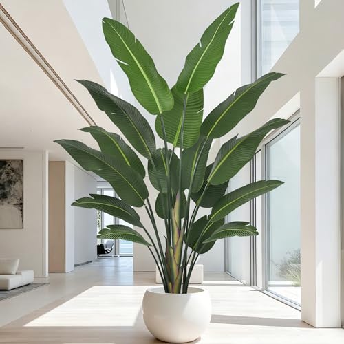 Artificial Bird of Paradise Tree 8FT 17 Thick Matte Texture Leaves Tall Large Fake Faux Tropical Traveler's Palm Banana Leaf Plant 96 Inch Black Pot for Indoor Home Office Poolside Decor