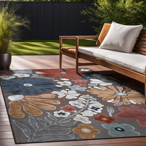 Outdoor Rug 9x12 Large Modern Floral Tropical Area Rugs for Outdoor and Indoor Patio Easy to Clean Non Shedding Living Room Porch Garden Washable Outside Carpet (108 Sq Ft)