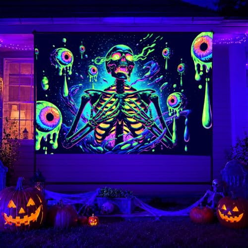 Skull Tapestry Blacklight Tapestry 78x59 Inch UV Wall Hanging